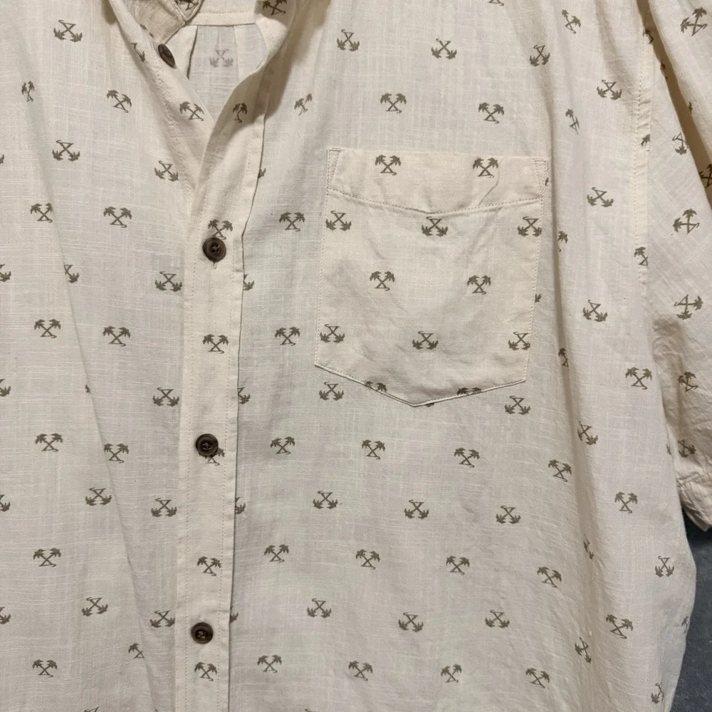 PRANA PALM TREE TROPICAL CAMP BUTTON FRONT Short‎ Sleeve SHIRT XXL Cream - Picture 2 of 4